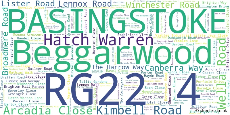 A word cloud for the RG22 4 postcode